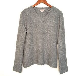 J. Crew Wool Blend Textured Gray V-Neck Sweater Size Medium